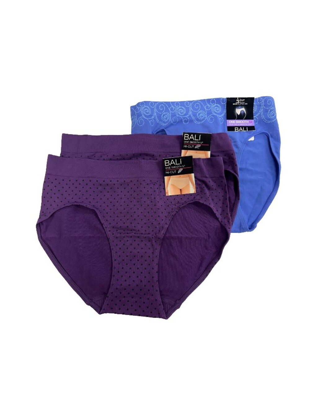Bali womens 3-Pack Smooth U Hi-Cut Brief Size M/6 Vista Purple Blue Panties